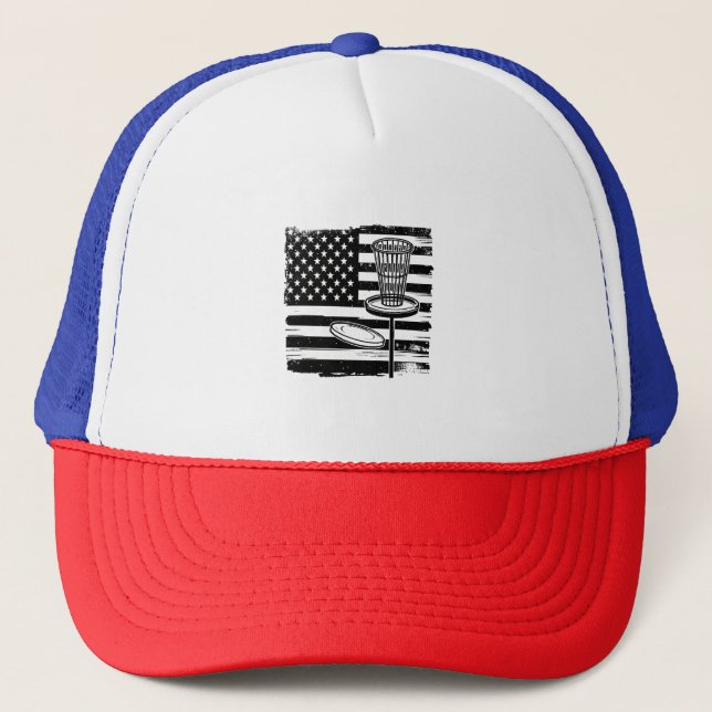 Disc Golf American Flag Trucker Hat (Front)