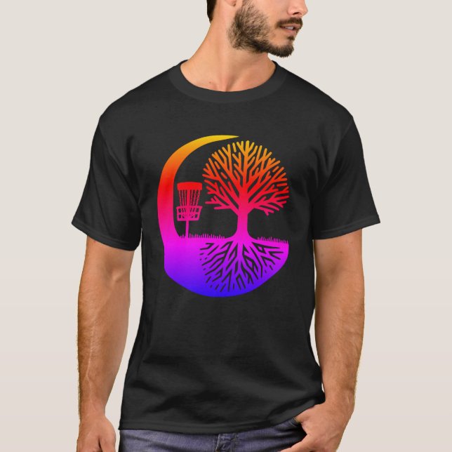  Disc Golf and Tree Roots Silhouette  T-Shirt (Front)