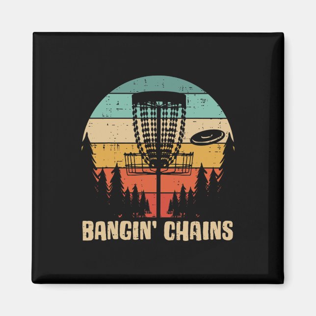 Disc Golf Bangin Chains Retro Frisbee Golfer Frolf Magnet (Front)