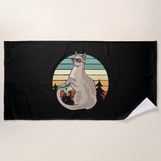 Disc Golf Basket Funny Cat Gift Player Beach Towel (Front)