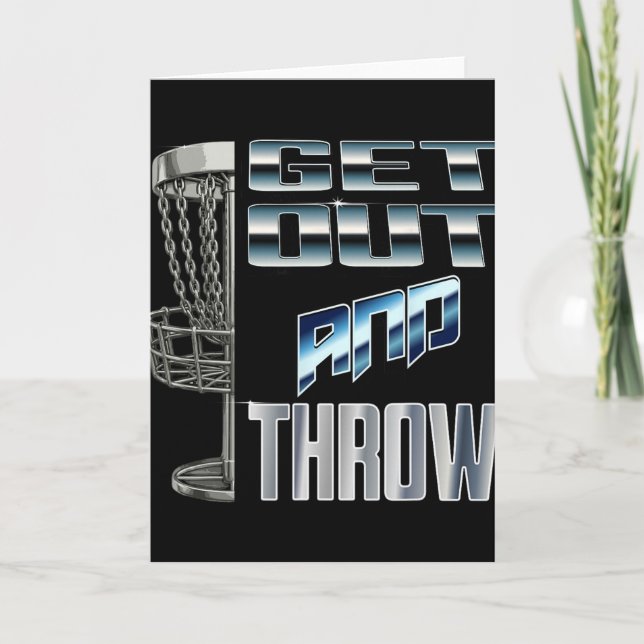 Disc Golf Basket Graphic Get Out And Throw Chrome  Card (Front)