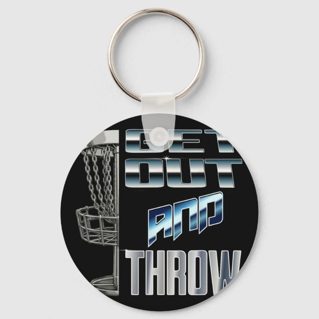 Disc Golf Basket Graphic Get Out And Throw Chrome  Key Ring (Front)
