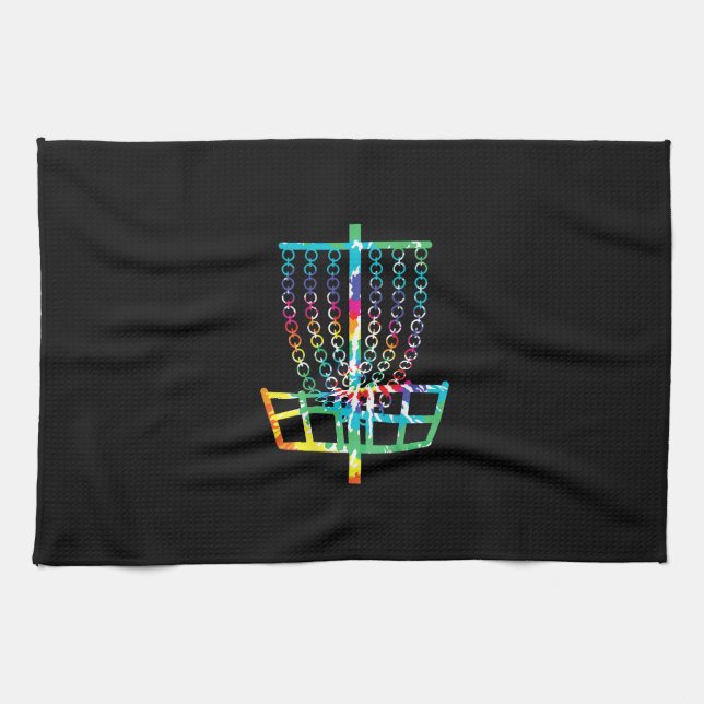 Disc Golf Basket - Hippie Rainbow Gift Tea Towel (Horizontal)