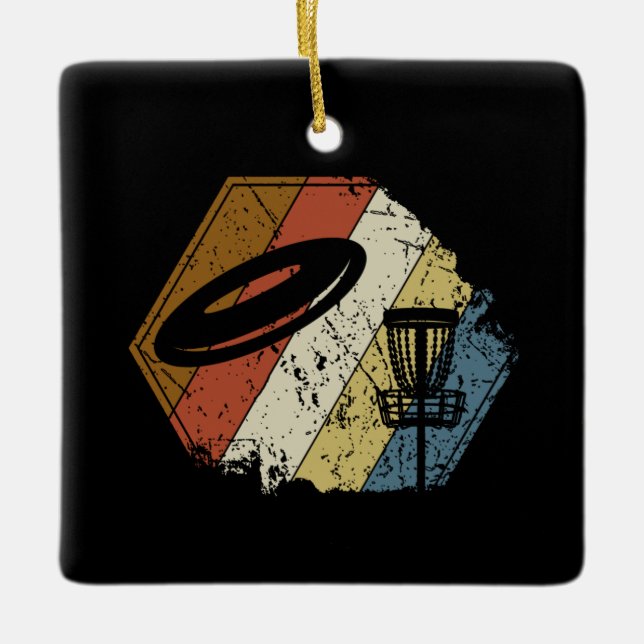 Disc Golf Basket Retro Ceramic Ornament (Front)