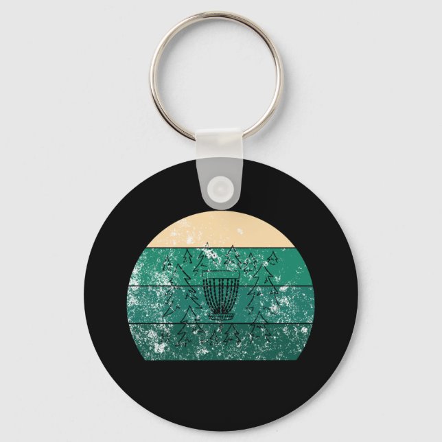 Disc Golf Basket Retro  Key Ring (Front)