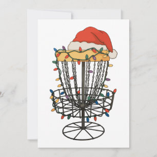 Disc Golf Basket Santa Hat Christmas Lights Xmas Invitation