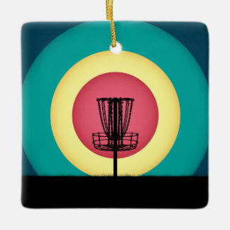 Disc Golf Basket Silhouette Ceramic Ornament