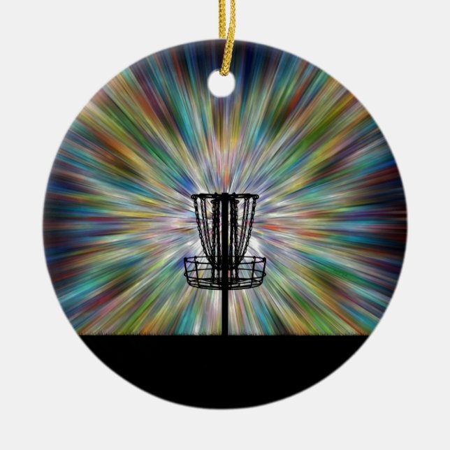 Disc Golf Basket Silhouette Ceramic Tree Decoration (Front)