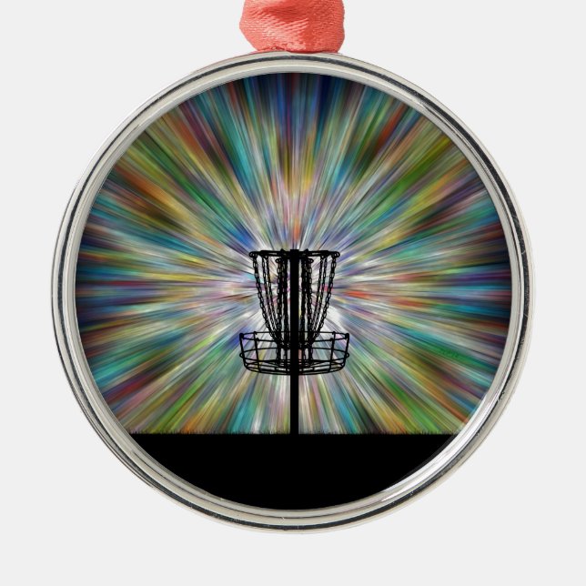 Disc Golf Basket Silhouette Metal Tree Decoration (Front)