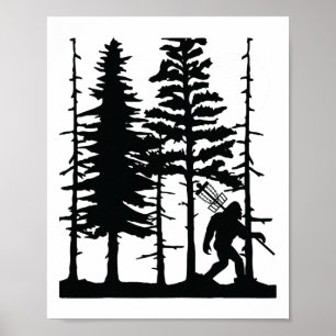 Disc Golf Bigfoot Hiding Wildlife Trees Nature Ret Poster