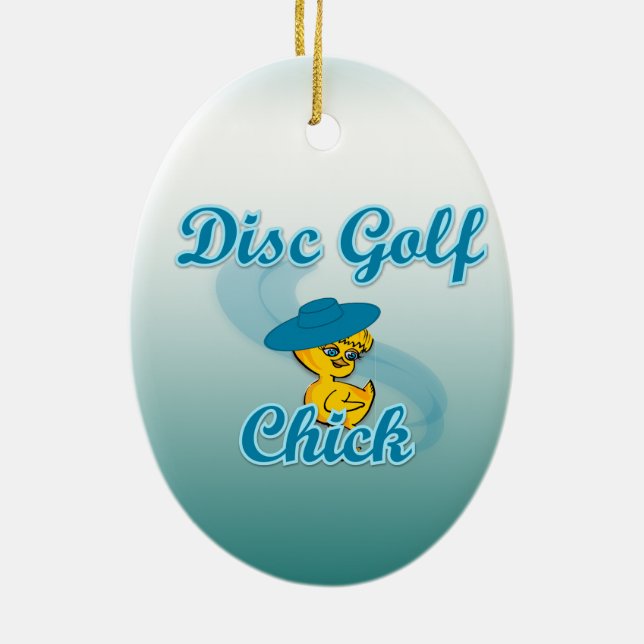 Disc Golf Chick #3 Ceramic Tree Decoration (Back)