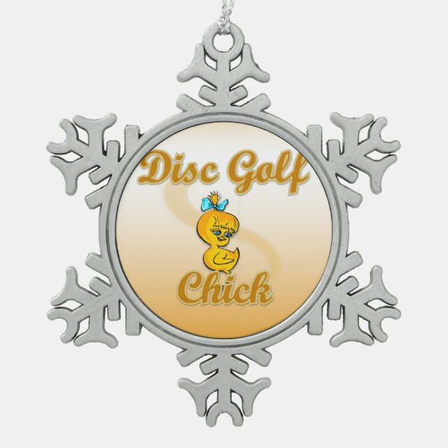 Disc Golf Chick  Snowflake Pewter Christmas Ornament (Front)