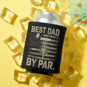 Disc Golf Frisbee Best Dad Par Camo US flag Golfer Can Cooler