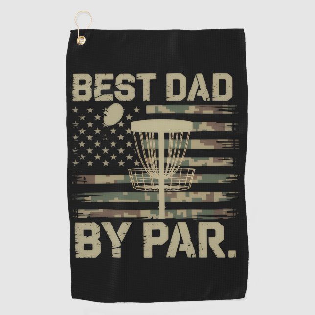 Disc Golf Frisbee Best Dad Par Camo US flag Golfer Towel (Front)