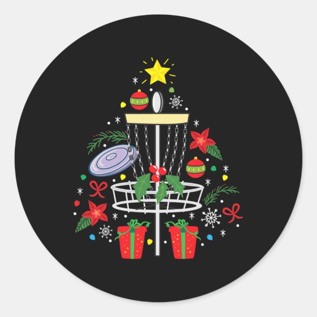 Disc Golf Frisbee Christmas Ornament Tree Funny Gi Classic Round Sticker (Front)
