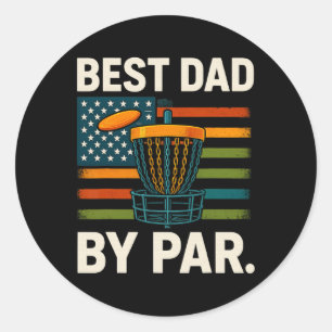 Disc Golf Frisbee Funny Best Dad Par Camo Us Flag  Classic Round Sticker