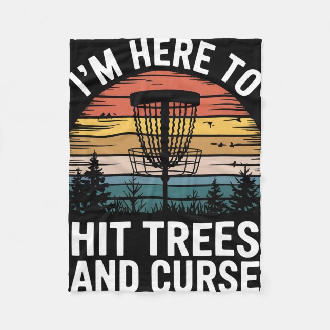 Disc Golf Funny Hit Trees And Curse Retro Disc Gol Fleece Blanket (Front)
