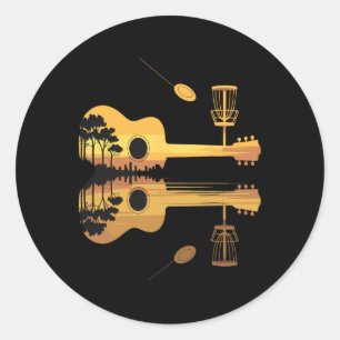 Disc Golf Guitar Sunset Nature Reflection Player G Classic Round Sticker