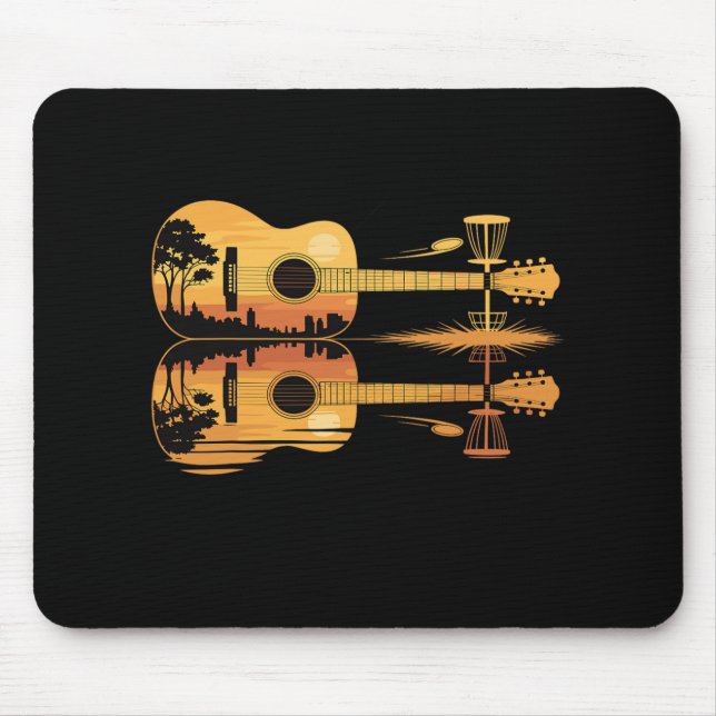 Disc Golf Guitar Sunset Nature Reflection Player G Mouse Pad (Front)