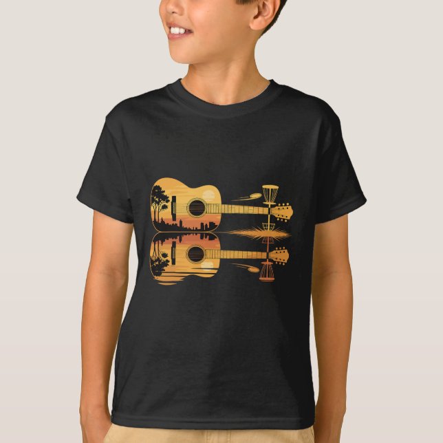 Disc Golf Guitar Sunset Nature Reflection Player G T-Shirt (Front)