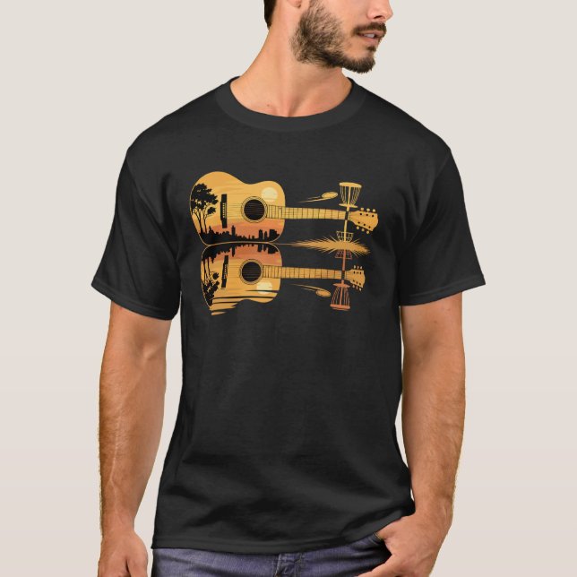 Disc Golf Guitar Sunset Nature Reflection Player G T-Shirt (Front)