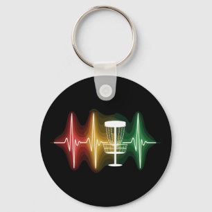 Disc Golf Heartbeat Ekg Line Retro Golf Player Key Ring