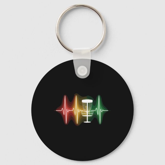 Disc Golf Heartbeat Ekg Line Retro Golf Player  Key Ring (Front)