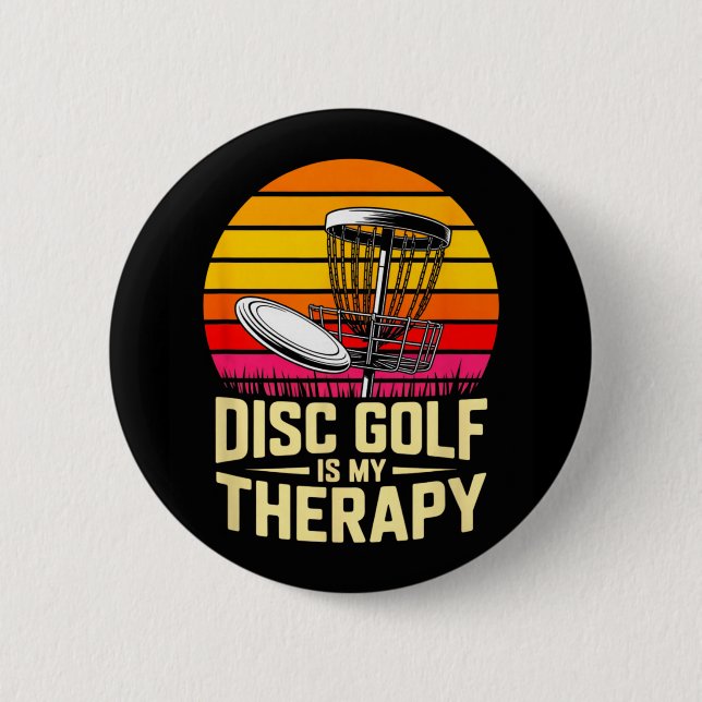 Disc Golf Is My Therapy Retro Sunset Frisbee  6 Cm Round Badge (Front)