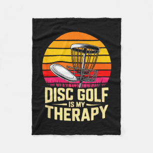 Disc Golf Is My Therapy Retro Sunset Frisbee  Fleece Blanket
