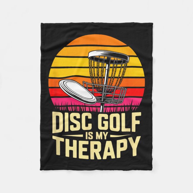 Disc Golf Is My Therapy Retro Sunset Frisbee  Fleece Blanket (Front)