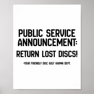 Disc Golf Karma Dept Return Lost Discs - Funny Psa Poster