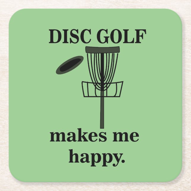Disc Golf Makes Me Happy Disc Golf  Square Paper Coaster (Front)