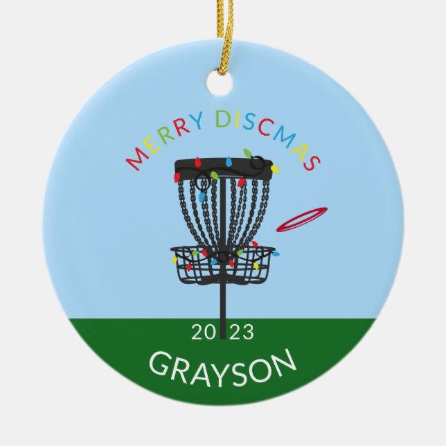 Disc Golf Merry Discmas Christmas Ceramic Tree Decoration (Front)
