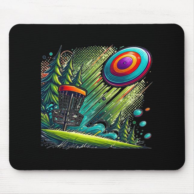 Disc Golf Motif, Retro Style Disc Golf Sket Design Mouse Pad (Front)