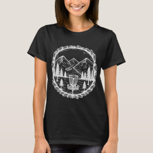 Disc Golf Mountain Scene Flying Disc Sket T-Shirt