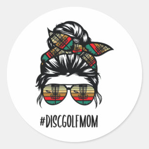 Disc Golf Mum Life Messy Bun Hair Gles Classic Round Sticker