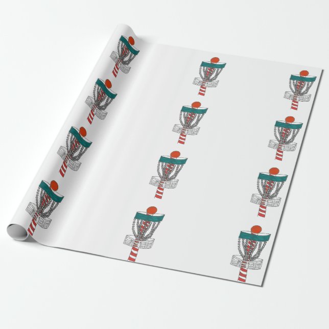 Disc golf North Pole hole goal wrapping paper (Unrolled)