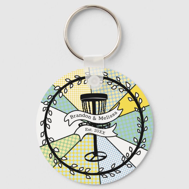 Disc Golf Personalized Couple Established Date     Key Ring (Front)