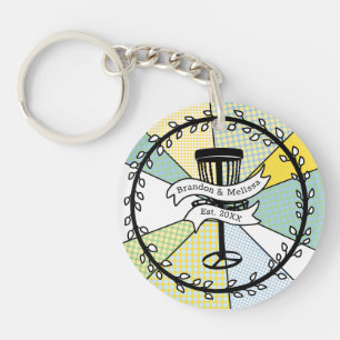 Disc Golf Personalized Couple Established Date    Key Ring