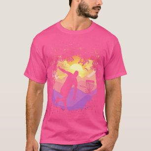 Disc Golf Pixel Sunset Tree Framed Disc Golfer Art T-Shirt
