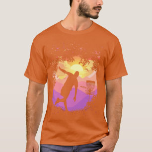Disc Golf Pixel Sunset Tree Framed Disc Golfer Art T-Shirt