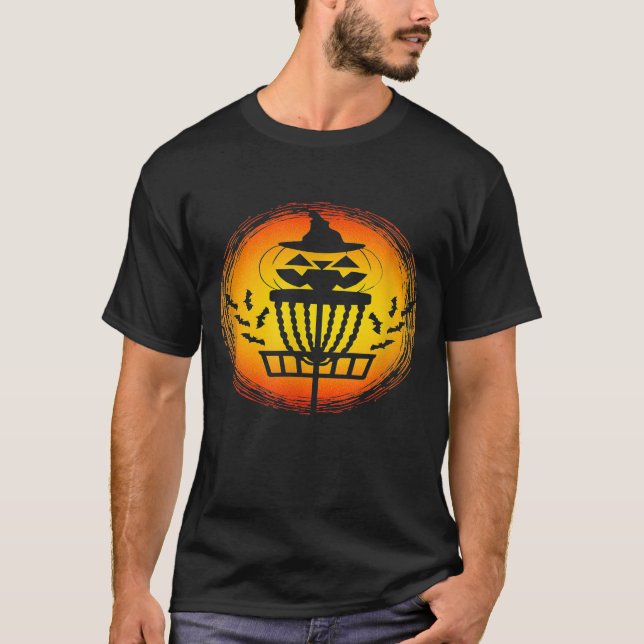 Disc Golf Player Jack O Lantern Halloween Pumpkin T-Shirt (Front)