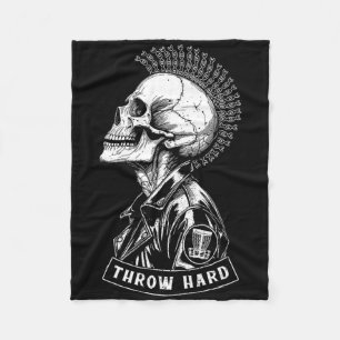 Disc Golf Player Punk Rock Skull Mohawk Throw Hard Fleece Blanket