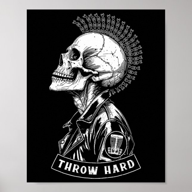Disc Golf Player Punk Rock Skull Mohawk Throw Hard Poster (Front)
