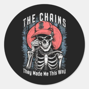 Disc Golf Player Skeleton Chains Made Me Halloween Classic Round Sticker