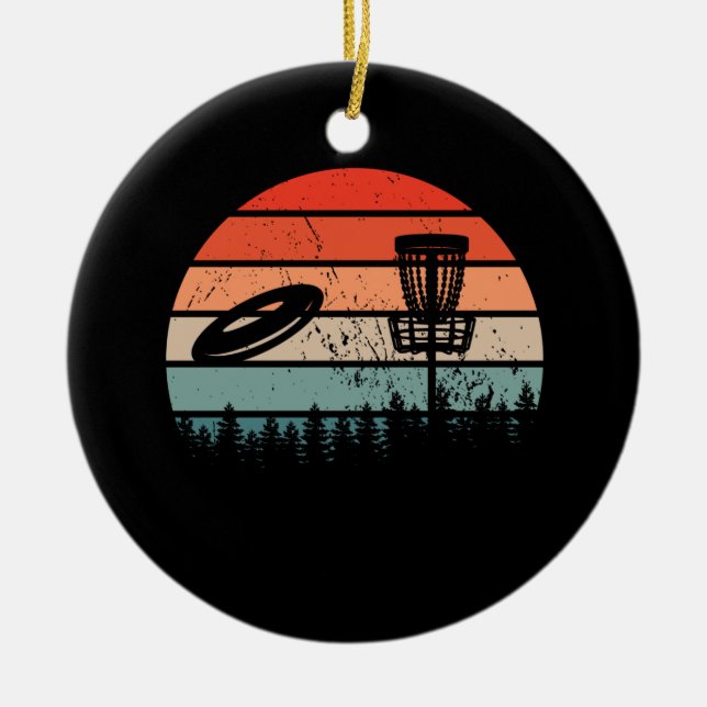 Disc Golf Retro Ceramic Tree Decoration (Front)