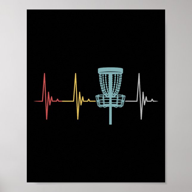 Disc Golf Retro Heartbeat Gift Frisbee Player Par  Poster (Front)