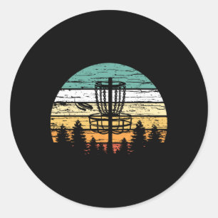 Disc Golf Retro Shirt, Sunset Vintage Frisbee Golf Classic Round Sticker