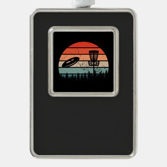 Disc Golf Retro Silver Plated Framed Ornament (Front)
