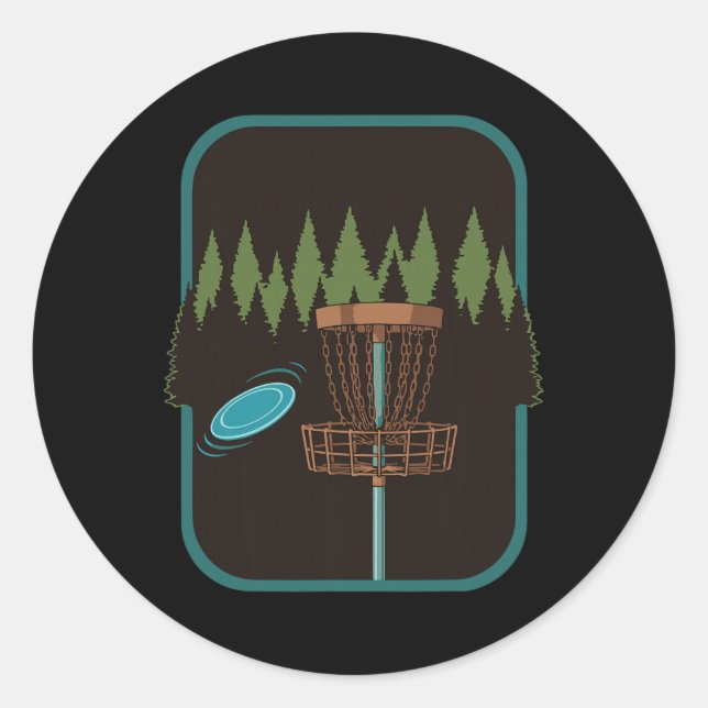Disc Golf Scene Forest Sket Flying Disc Fun  Classic Round Sticker (Front)